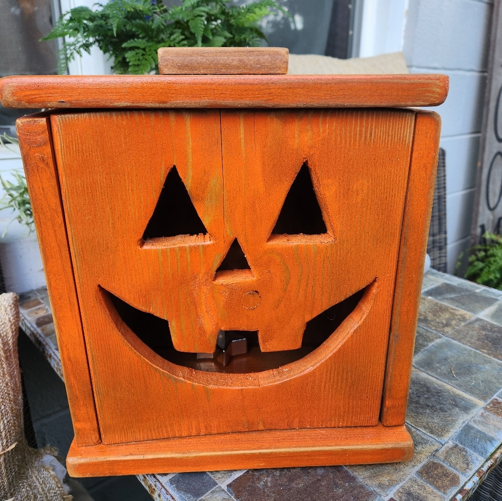 Orange Wooden Jack-O'-Lantern Home Accent